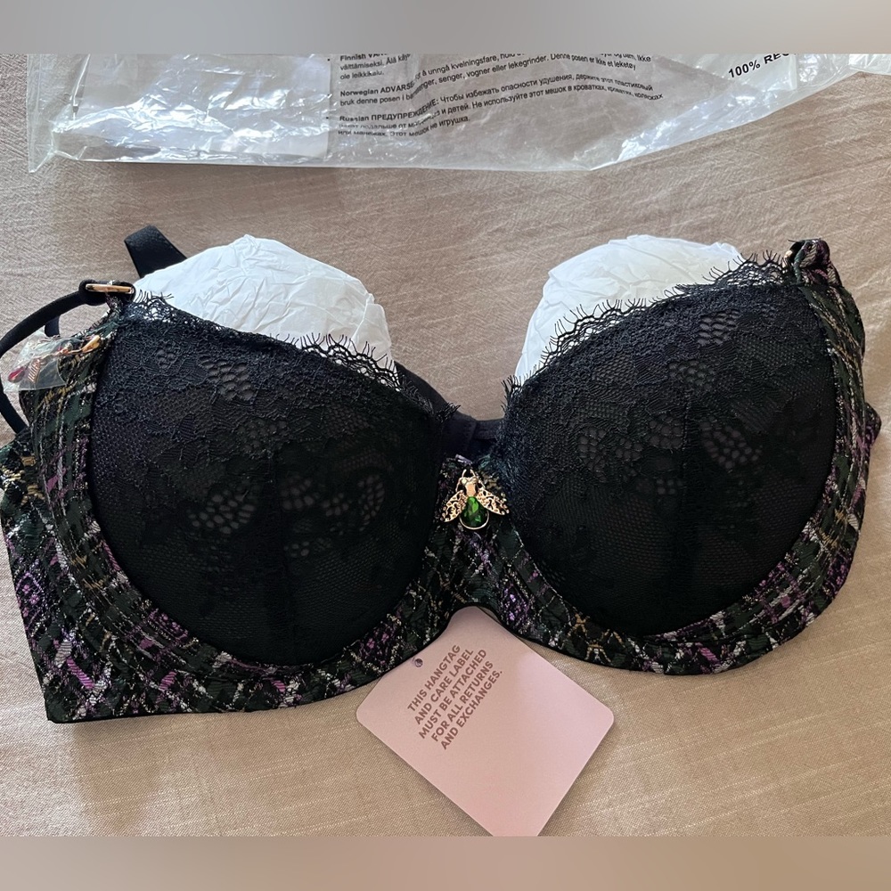 36D Bra Savage X Fenty Lingerie by Rihanna, A Little Tart Balconette Hella Plaid